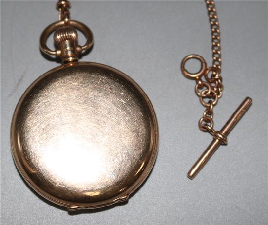 A George V 9ct gold keyless lever pocket watch, together with a 9ct gold Albert.